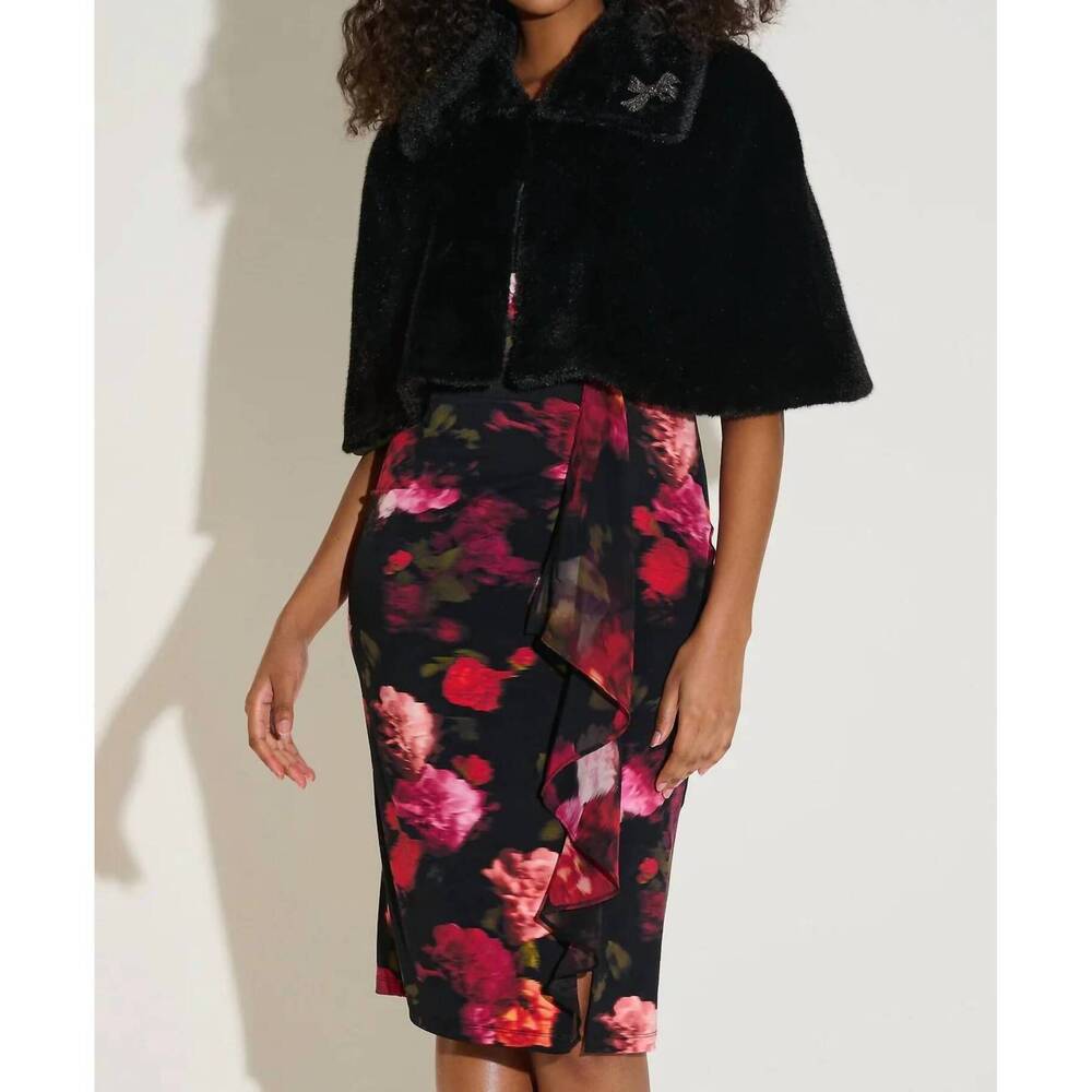 NEW JOSEPH RIBKOFF faux fur cropped cape jacket in black